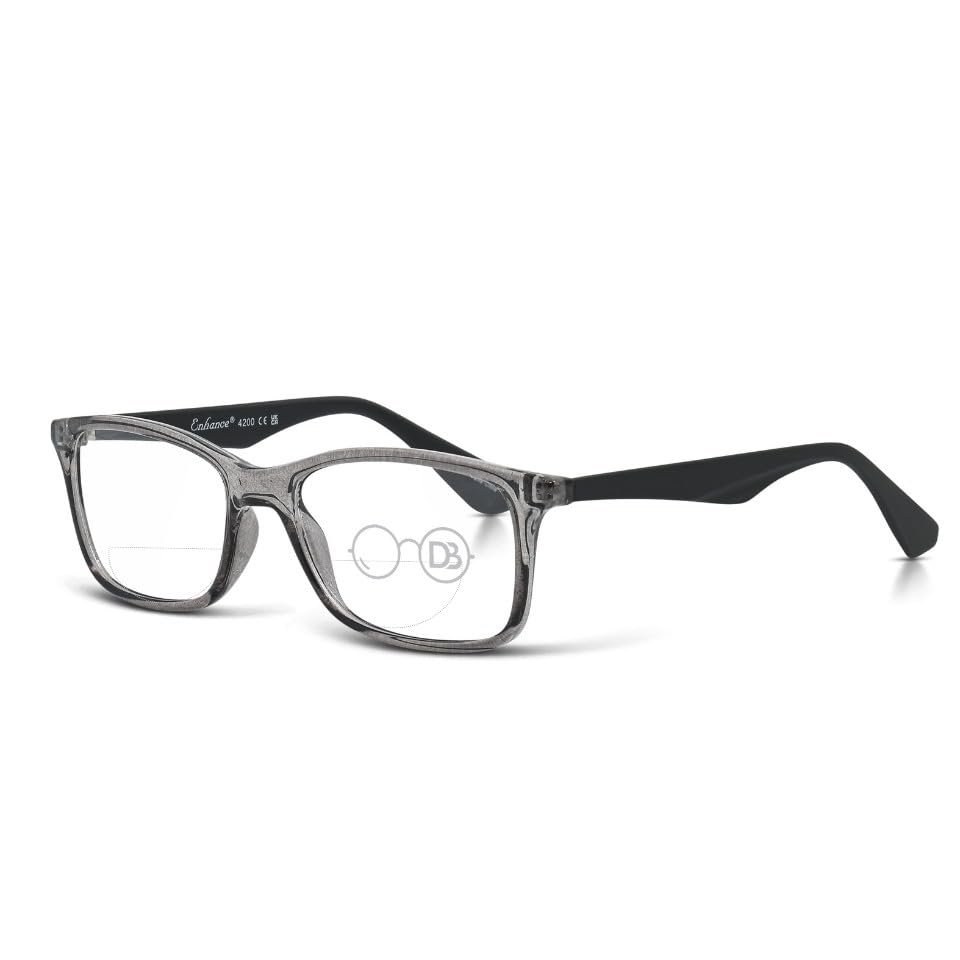 DEBSPECS Bifocal Reading Glasses Dual Strength Lens, Rectangular Frame Screen & Reading Vision Lightweight Unisex Fit Grey By Debby Burk Optical