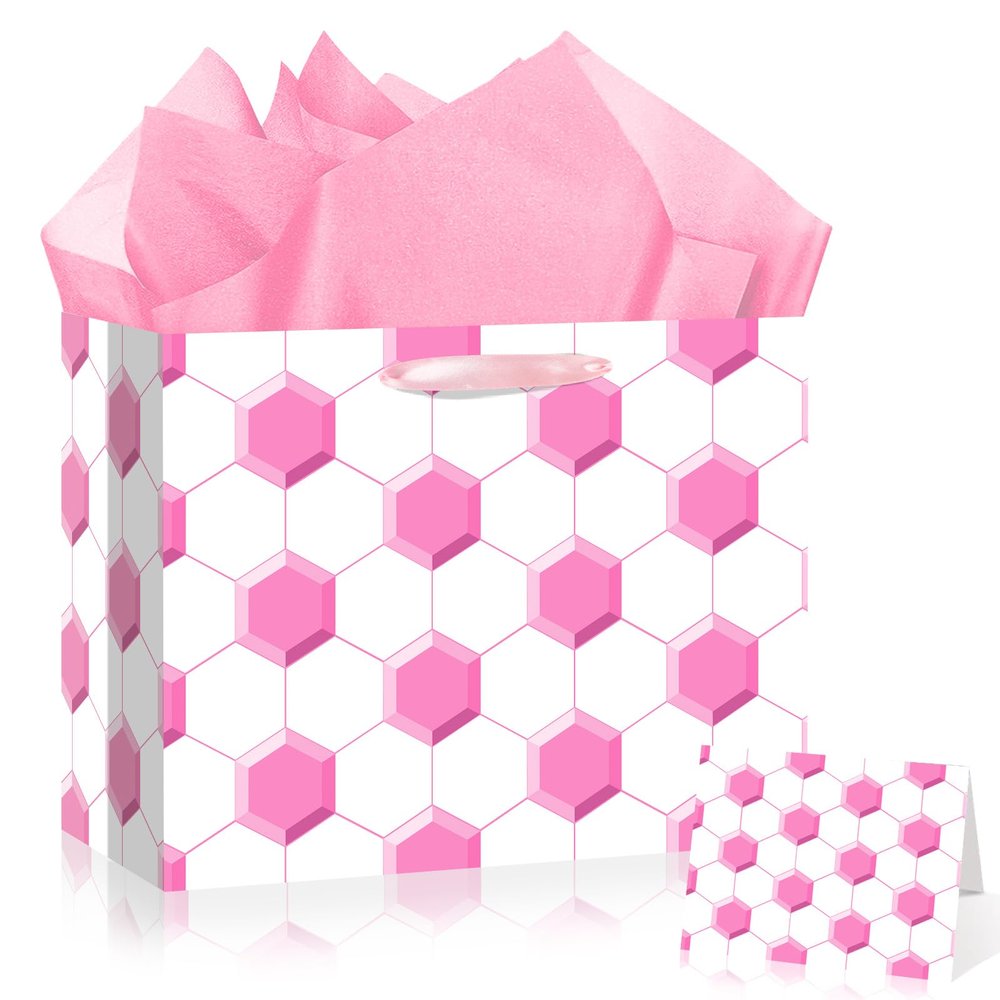 Pink Soccer Gift Bag Party Decorations Soccer Wrapping Paper Bags with Tissue Paper Greeting Card Birthday Party Favor Bag for Girls Kids Teens Sports Fan Sport Themed Team Supplies Decor Baby Shower