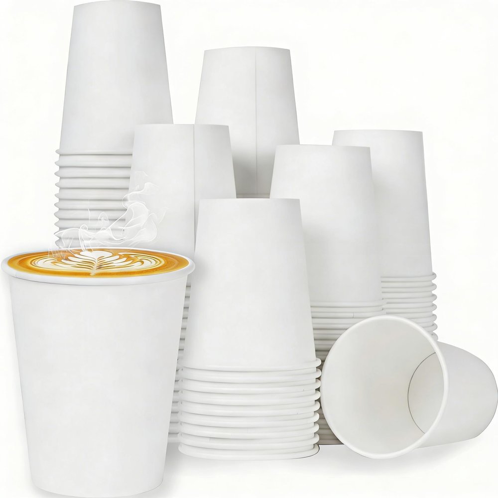 100 Pack 12 oz White Disposable Coffee Cups,White Hot/Cold Beverage Drinking Cup for Cold and Hot Drinks