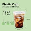 25 Pack 16oz Clear Plastic Cups with Lids and Straws, Disposable Drinking Cups for Cold Beverage Juice Smoothie Crystal for Coffee Shops Party Catering view 2