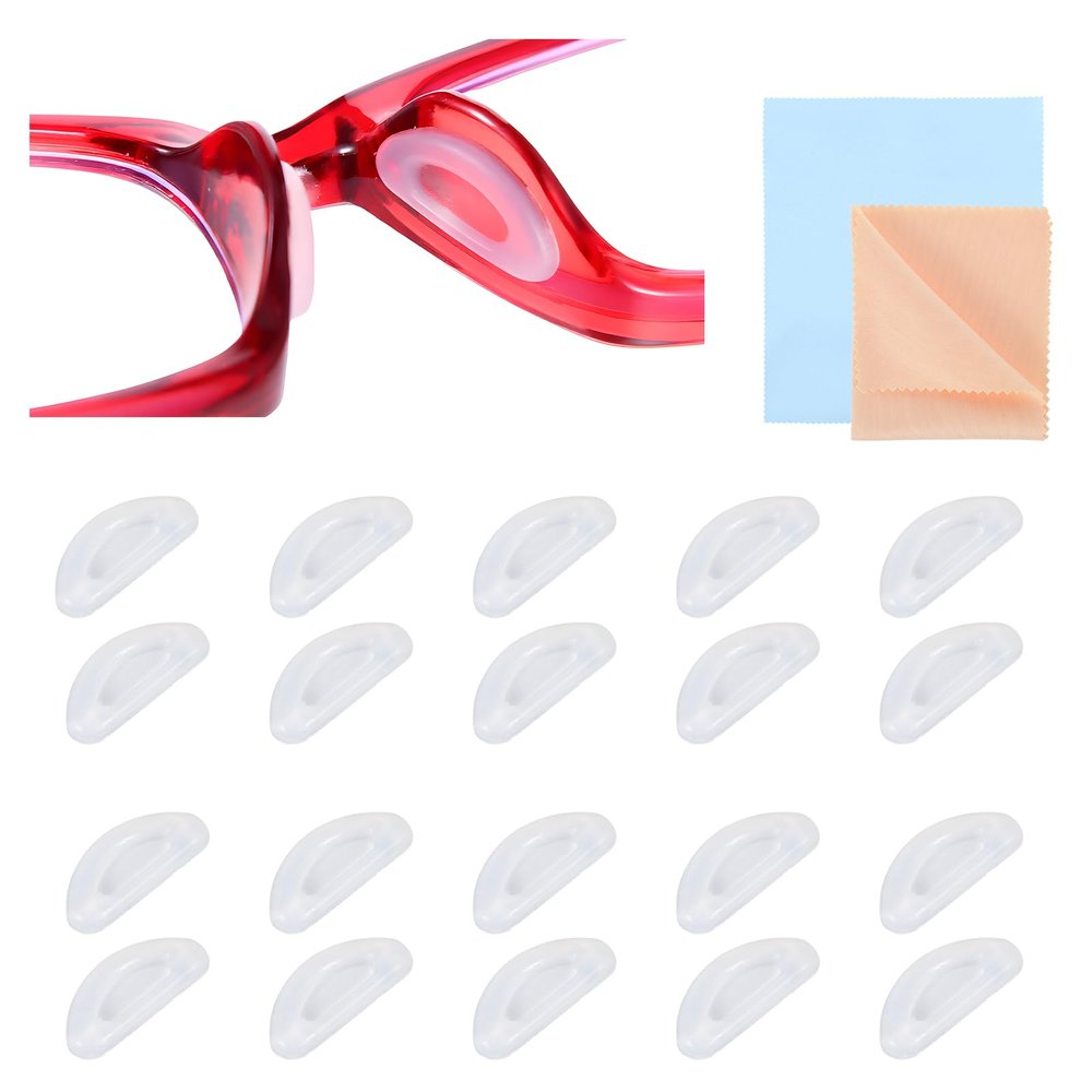 10 Pairs Adhesive Ultra Thin Silicone Eyeglass Nose Pads Covers Upgraded Concave Eyeglasses Nose Bridge Pads Comfort Soft Stick On Nosepads Anti-Slip Eyeglasses Guards Sticky Clear Cushions