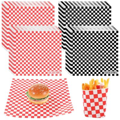 2000 Pcs Checkered Deli Laminated Paper, 11.6 x 11 in Sandwich Wrapping Paper Sheets, Red & Black Basket Liners for Burgers, Fries, Parties, Safe and Sanitary