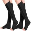 Athbavib 2 Pairs Compression Socks for Women & Men with Zipper 15-20 mmhg, Wide Calf Open Toe Plus Size Compression Socks Men, Knee High Compression Stockings for Flying Nurses Pregnant Women Travel view 1