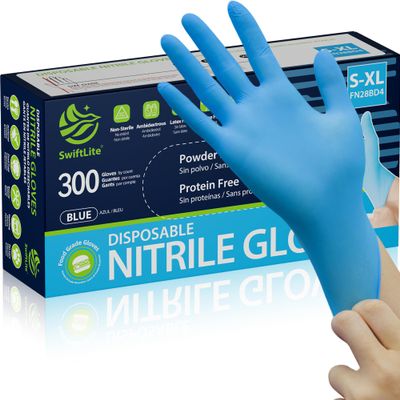 SWIFTLITE Nitrile Gloves, Food Safe Disposable Gloves Latex Free, Blue Rubber Gloves Powder Free for Food Prep, Cooking, Kitchen Cleaning (Large, 300)