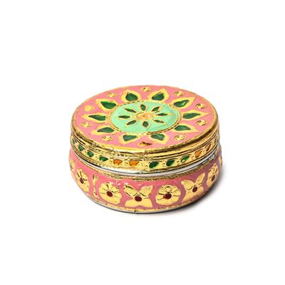 PINK TREASURE Meenakari Box Steel Container Storage for Laddu, Poori, Jewelry - Return Gift Tiffin Box (Pack of 4, Multicolor)