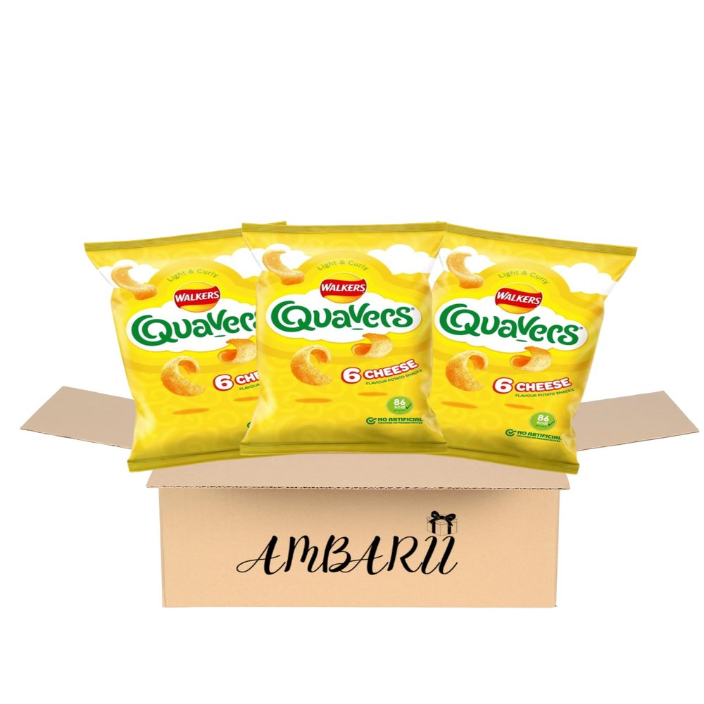 AMBARII Walkers Quavers Cheese Flavored Crisps, Snack Pack, 6 Count, Pack of 3