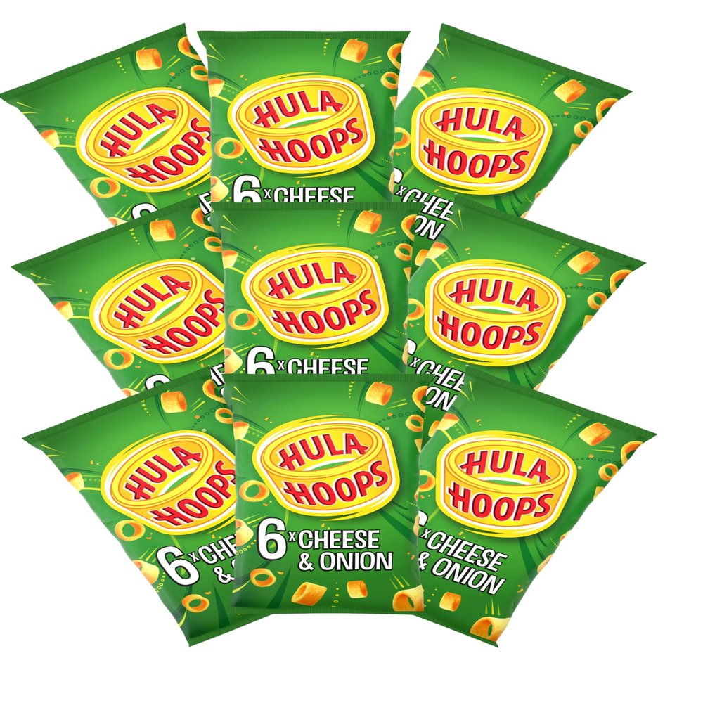 AMBARII KP Hula Hoops Cheese & Onion Crisps 6 Pack x 9, British Potato Chips X 2-18 SIX PACK IN TOTAL