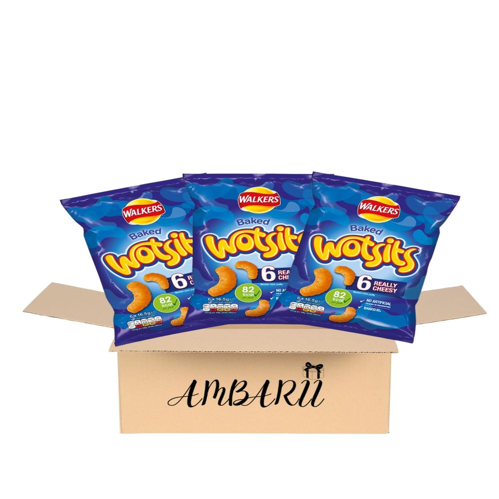 AMBARII Wotsits Really Cheesy Corn Puffs Crisps, Snack Chips, 6 Pack x 3