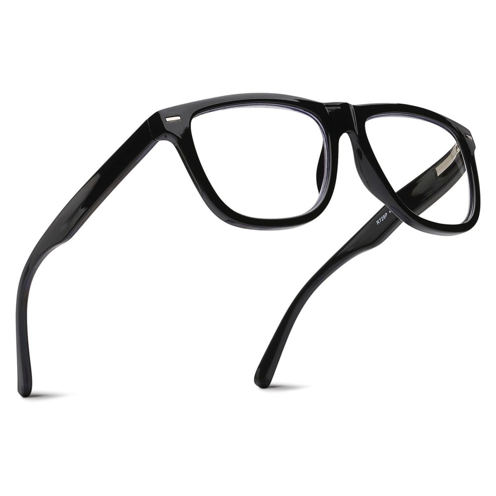 2SeeLife Oversized Blue Light TR-90 Reading Glasses for Men Medium Fit, Sturdy Frame, Spring Hinges, Premium Readers, Shiny Black, +2.00