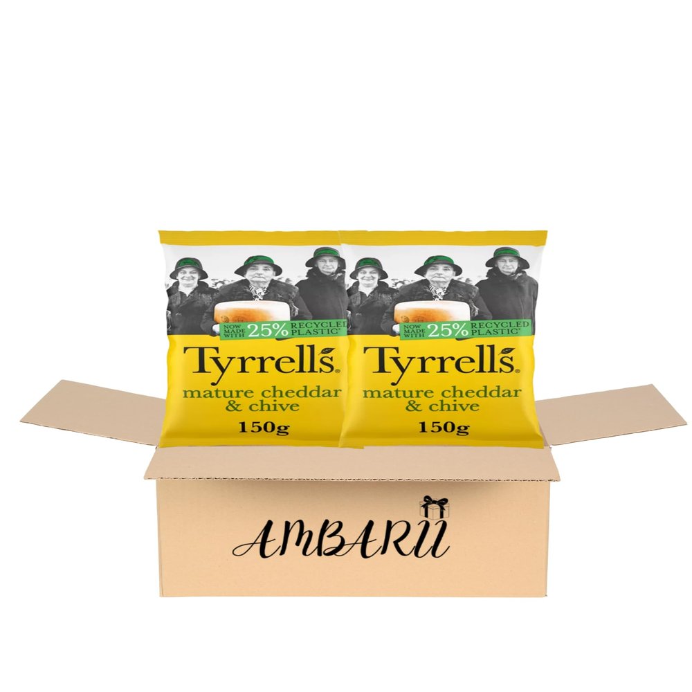 AMBARII Tyrrell's Cheddar and Chives Potato Crisps, 150g, 2 Pack