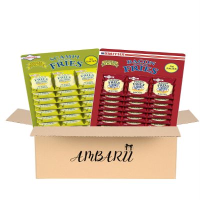 AMBARII Smiths Bacon and Scampi Fries Savoury Snacks, Pub Card Mixed Pack, 48 Count with 24 Bacon and 24 Scampi Fries