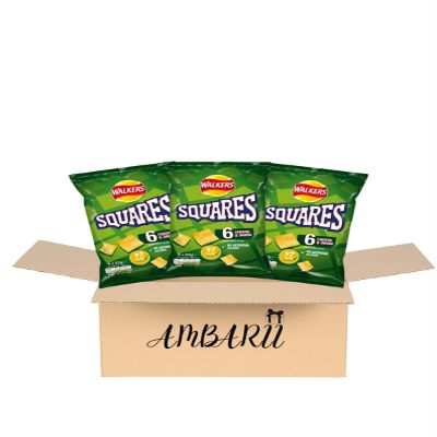 AMBARII Walkers Squares Cheese & Onion Crisps, British Snack Chips Pack of 6 x 3