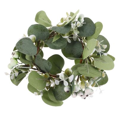 ABOOFAN Pillar Candle Wreath with Eucalyptus Leaves and Faux Berries Tear Resistant Candle Ring for Christmas and Holiday Party Centerpieces Reusable Home and Wedding Decor