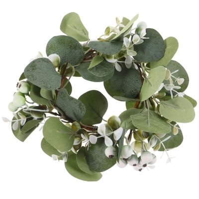 Hemobllo Harvest Eucalyptus Candle Wreath with Faux Berries and Leaves Pillar Candle Ring Decor for Christmas Table Thanksgiving Valentine Day Wedding and Home Party Centerpiece Nordic