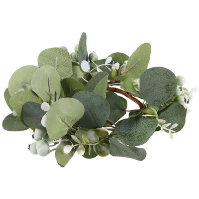 Cabilock Artificial Candle Leaf Wreath with Eucalyptus and Berry Accents Decorative Pillar Candle Ring for Christmas Thanksgiving Wedding Party Table Centerpiece and Decor