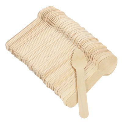 Healifty 100pcs Mini Wooden Dessert Spoons Biodegradable Cake and Ice Cream Spoons for Parties Restaurants Home Use Sturdy Disposable