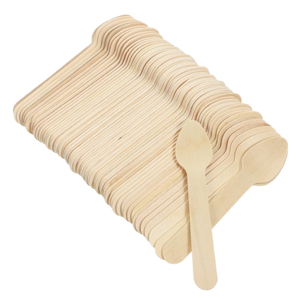 Healifty 100pcs Mini Wooden Dessert Spoons Biodegradable Cake and Ice Cream Spoons for Parties Restaurants Home Use Sturdy Disposable