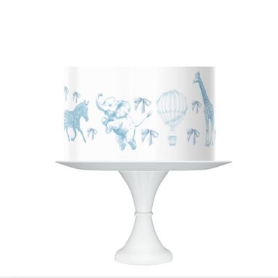 Safari Animal Cake Decorating Sheet, Blue Toile Pattern, 10x8 Inch Edible Icing Topper for Baby Shower