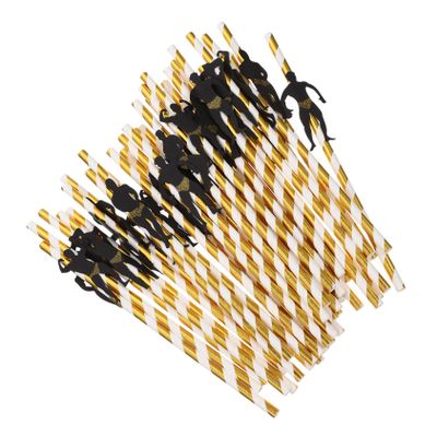 NOLITOY 36Pcs Gold Paper Straws Funny Party Drinking Supplies Drink Decor for Birthdays Milk Tea