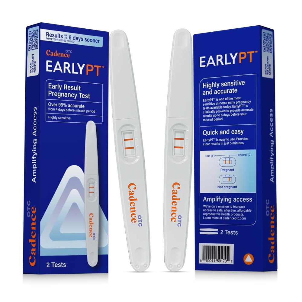 Cadence OTC EarlyPT Early Result Pregnancy Test Strips, Over 99% Accurate, Clear Results in 5 Minutes, Highly Sensitive HCG Test Strips, Detect Up to 6 Days Sooner (2 Midstream Tests) - 2 Pack