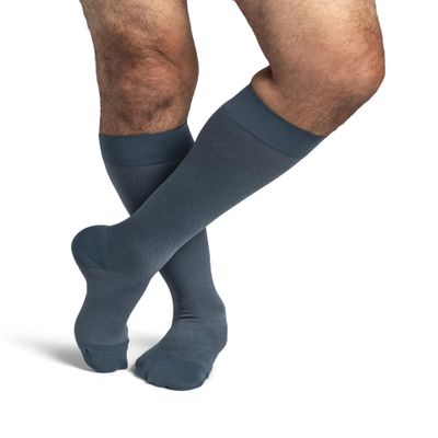 Sigvaris Mens Style Microfiber Patterns 830 Closed Toe Calf-High Socks 20-30mmHg - Storm Blue Confetti - Small Long