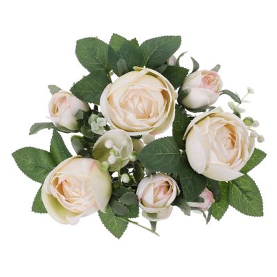 Cabilock Artificial Rose Candle Ring Wreath for Tabletop Decoration Lightweight Faux Floral Centerpiece with Beige Roses Multipurpose Floral Candle Wreath for Wedding Party and Dining