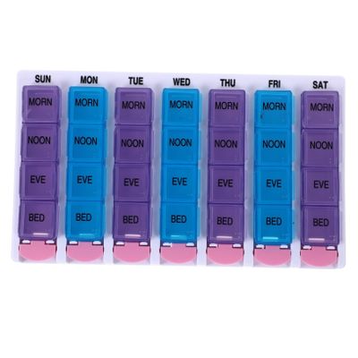 Baluue Colorful Compartment Daily Medicine Organizer Box with Push Button Detachable Design Portable Pill Storage Case for Travel and Management