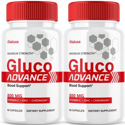 (2 Pack) Gluco Advance Capsules, Gluco Advanced Blood Support Supplement GlucoAdvance Pills for Joints, GlucoseAdvance Premium Blend Flow Balance All Natural Formula Overall Health Wellness (120 Ct)