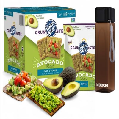 Avocado Toast Crackers with Salt & Pepper Value Size 16 oz + Free MOOCHI Reusable Water Bottle Custom Bundled