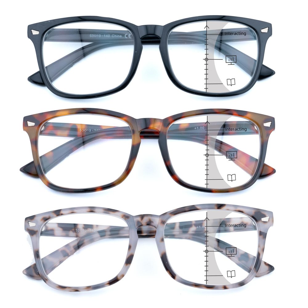 FEIVSN 3 Pack Progressive Multifocus Reading Glasses for Women Men Multifocal Readers PC Frame Fixed Hinge Eyewear, +2.75