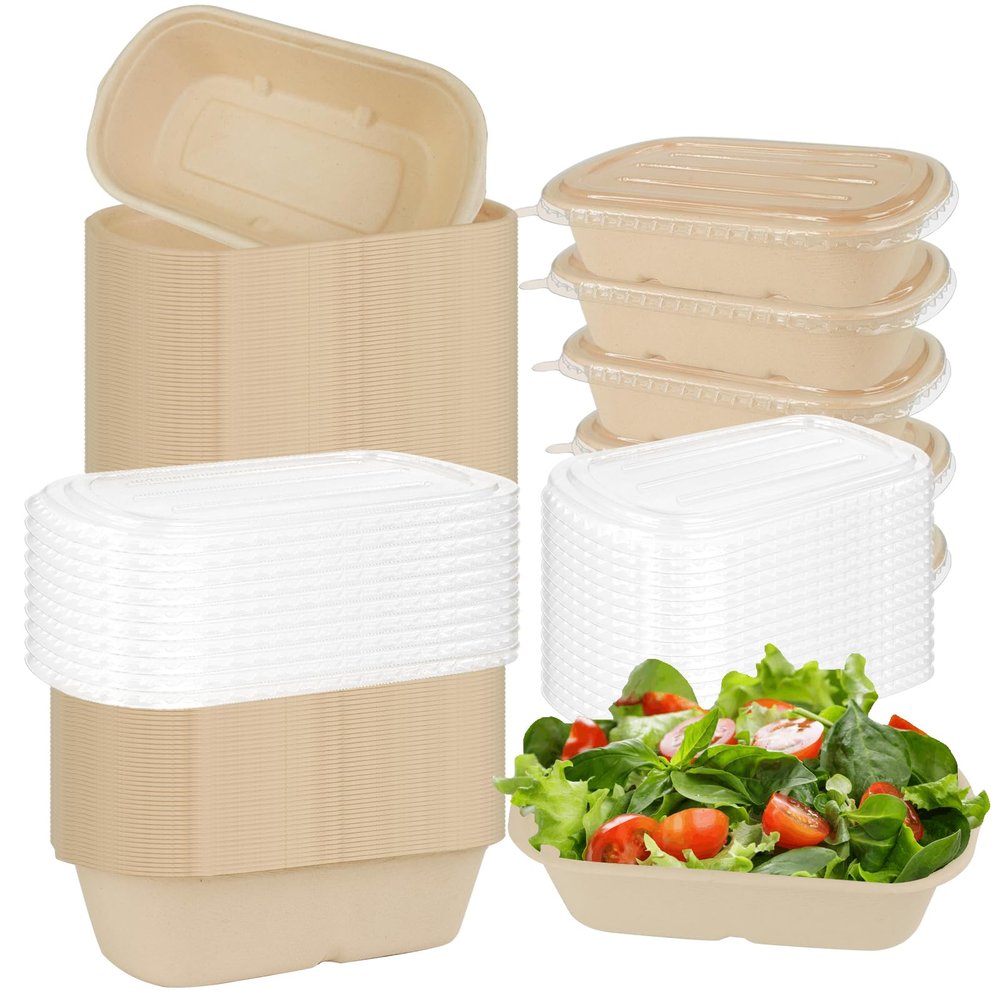 UCEHIPAW 110 Pcs Disposable Bowls with Lids 23 oz Rectangular Paper Food Containers for Diet Salad, Ice Cream, Yogurt, Party Food, Meal Prep