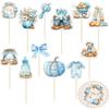 Gyufise 36Pcs A Little Pumpkin is on His Way Cupcake Toppers Carriages Floral Pumpkin Baby Shower Cake Decorations for Baby Boy First Birthday Gender Reveal Party Supplies Favors Blue view 3