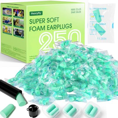 250 Pairs Foam Ear Plugs Bulk Individually Wrapped 32dB - Ear Plug Noise Reduction Safety Soft Earplugs for Construction Sleeping Shooting Industrial Work Use