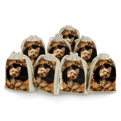 JWSDKNJ 8 Pcs Drawstring Gift Bags 4.9" X 6.7" Yorkshire Terrier in The Cave Jewelry Pouches Shiny Wedding Party Favor Bags Reusable for Party, Christmas, DIY Craft