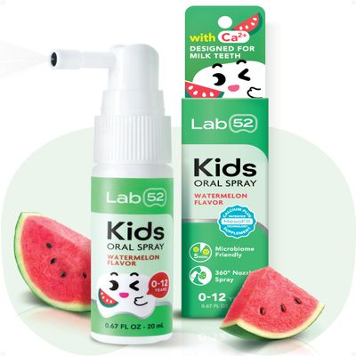 LAB52 Kids Oral Spray, Toddler Toothpaste Helper for Daily Oral Care and Fresh Breath, Children Approved with Fluoride Free for Newborn to Preschoolers, Xylitol Watermelon Flavor