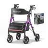 Montary Heavy-Duty Foldable Rollator Walkers with Seat for Seniors - 350lb Capacity, 8" All-Terrain Big Wheels & 6-Position Adjustable Height (Purple) view 1