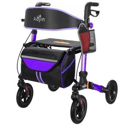 Montary Lightweight Foldable Rollator Walker for Seniors - 17.3" Big Seat, Anti-Tip Design, 8" All-Terrain Non-Slip Wheels & 6-Position Adjustable Height (Purple)