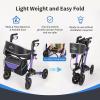 Montary Lightweight Foldable Rollator Walker for Seniors - 17.3" Big Seat, Anti-Tip Design, 8" All-Terrain Non-Slip Wheels & 6-Position Adjustable Height (Purple) view 4