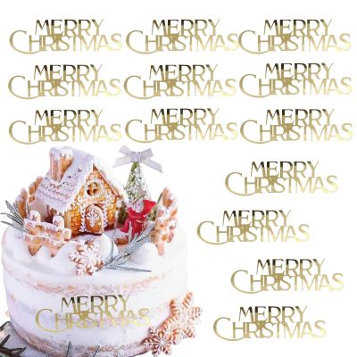12 Pack Christmas Cake Toppers Acrylic Mirror Engraved Merry Christmas Side Cake Decorations for Winter Xmas Holiday Party Dessert DIY Decor Supplies (12, Glod)
