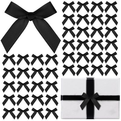 120 Pcs Mini Black Bows for Crafts with Self-Adhesive Dots, 1.57" Small Satin Ribbon Bows for Gift Wrapping Cake Decorations Sewing Scrapbook Card Making Wedding Bow Party Decoration