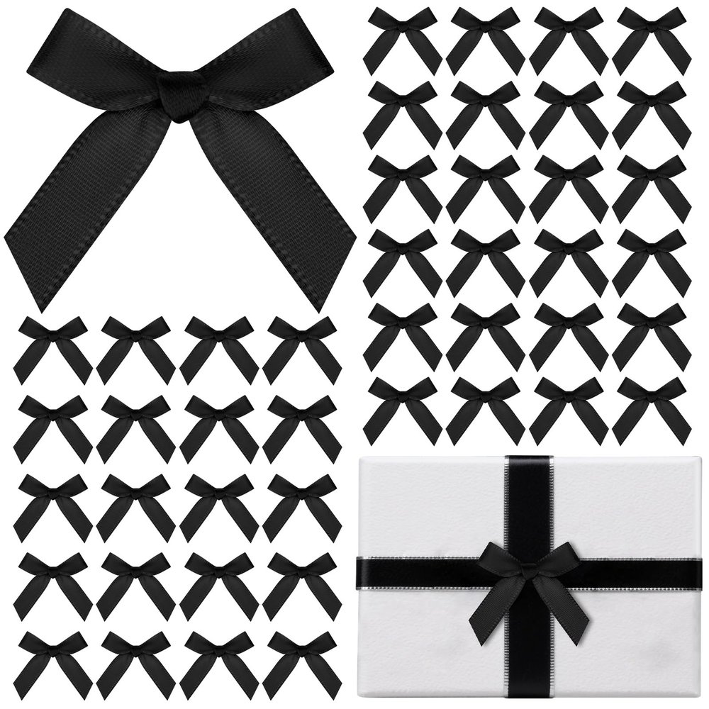 120 Pcs Mini Black Bows for Crafts with Self-Adhesive Dots, 1.57" Small Satin Ribbon Bows for Gift Wrapping Cake Decorations Sewing Scrapbook Card Making Wedding Bow Party Decoration
