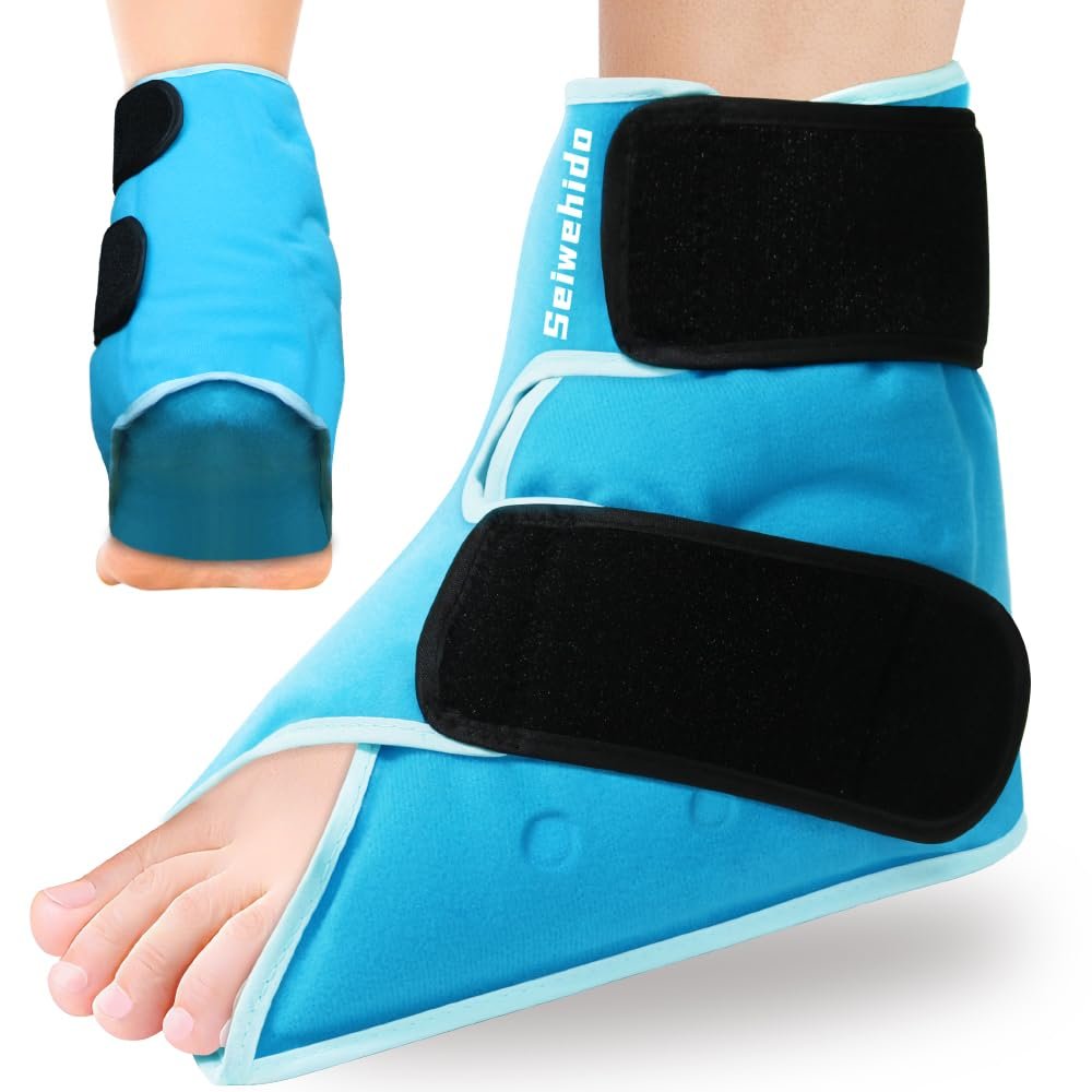 Ankle Ice Pack Wrap for Foot Heel Pain Relief and Swelling Reusable Gel Cold Hot Packs for Achilles Tendonitis Plantar Fasciitis Sprained Swollen Feet Surgery Recovery Sports Injury(Blue,1pcs)
