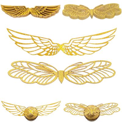 100 Pcs Wizard Party Chocolate Decoration Golden Wings Chocolate Decor Wings Wafer Cupcake Toppers with 100 Pcs Glue Point for Birthday Wizard Them Party Decor Supplies