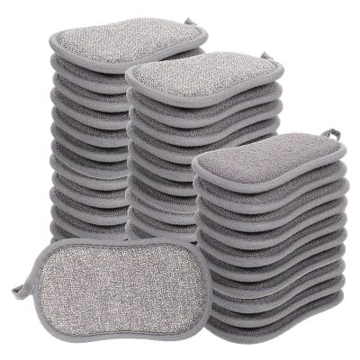 XLIUAX 36 Pack Dual-Sided Scrub Sponges, Non Scratch Microfiber Sponge Multi Purpose Cleaning Dish Scrubber Along with Heavy Duty Scrubbing Power for Washing Dishes Pots Pans Kitchen Cookware(Gray)