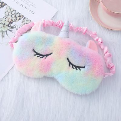 Cute Rabbit Fur Embroidery Plush Eye mask Shading Sleep Eye Protection Unicorn Ears Sprouting Eye mask in Stock(ColorfulColorful)