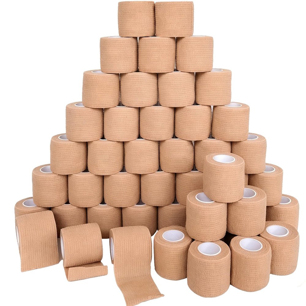 48 Rolls Self Adhesive Bandage Wrap, Vet Wrap 2 Inch for Horses Dogs Wounds Care, Self Sticking Elastic Bandage Wrap Tape for Wrist, Ankle, Sports, Tatto (Brown)