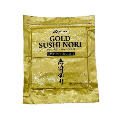 Miyako Gold Sushi Nori - Korean Roasted Seaweed - 100 Half-Cut Sheets - 4.4 oz (125 g) - Good For Hand Rolls & Onigiri