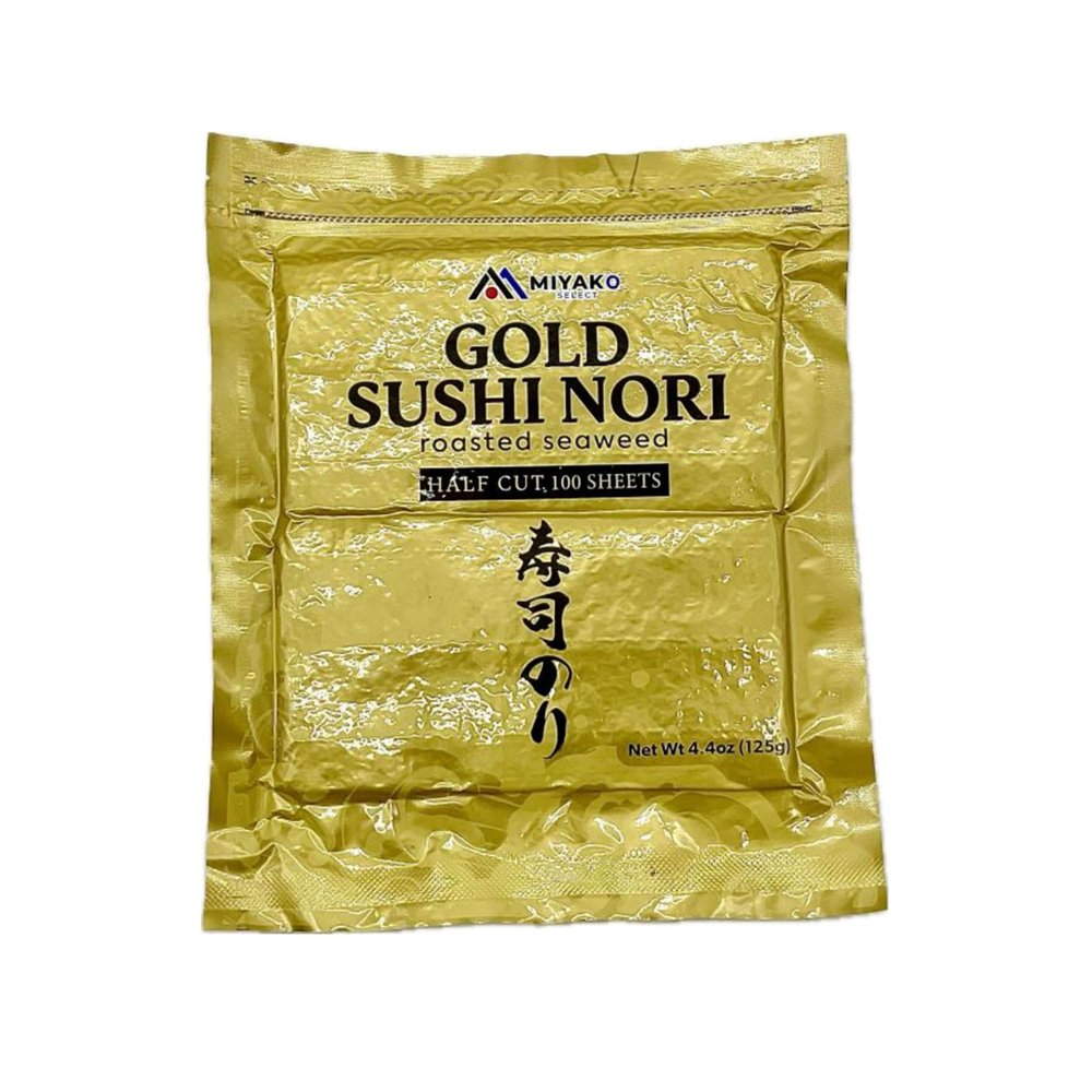 Miyako Gold Sushi Nori - Korean Roasted Seaweed - 100 Half-Cut Sheets - 4.4 oz (125 g) - Good For Hand Rolls & Onigiri