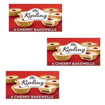 AMBARII Cherry Bakewell, Traditional British Pastry Tarts, 6 tart, Pack of 3
