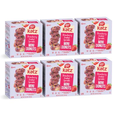 Katz Gluten Free Strawberry Frosted Mini Sprinkle Donuts. Kids Snack with Rainbow Sprinkles. Free of Dairy, Peanuts, Tree Nuts, and Sesame, No Artificial Color. Kosher (6Pk)